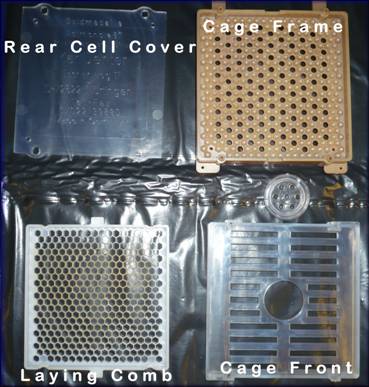 Rear cell cover, Cage frame, Laying comb and Cage front